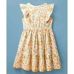 Pine Kids 100% Cotton Knit Sleeveless Floral Printed Frock - Multicolour