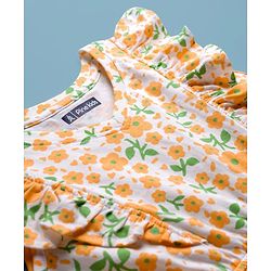 Pine Kids 100% Cotton Knit Sleeveless Floral Printed Frock - Multicolour