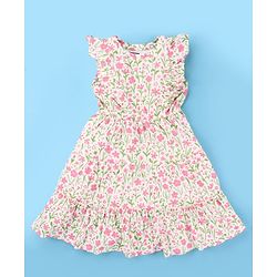 Pine Kids Cotton Knit Frill Sleeves Frock With Floral Print - Multicolor