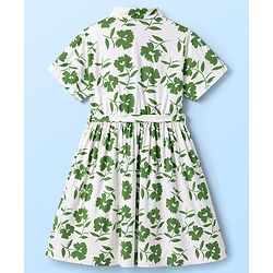 Pine Kids 100% Cotton Knit Half Sleeves Floral Printed Frock With Belt - Multicolor