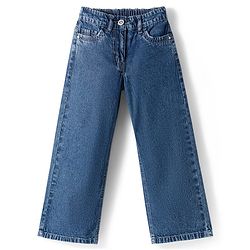 Pine Kids Cotton Knit Half Sleeves Co-ords Solid Color Denim Top & Jeans Set - Blue