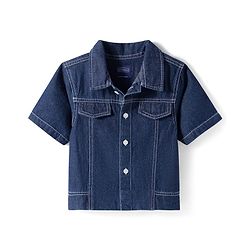 Pine Kids Cotton Knit Half Sleeves Co-ords Solid Color Denim Top & Jeans Set - Blue