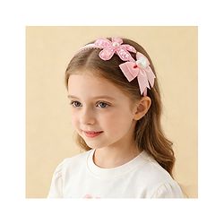 Pine Kids Free Size Hair Band With Bow & Sequinned Floral Applique - Pink