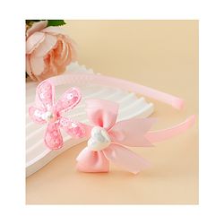 Pine Kids Free Size Hair Band With Bow & Sequinned Floral Applique - Pink