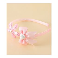 Pine Kids Free Size Hair Band With Bow & Sequinned Floral Applique - Pink