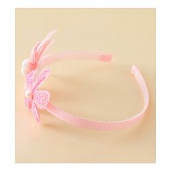 Pine Kids Free Size Hair Band With Bow & Sequinned Floral Applique - Pink