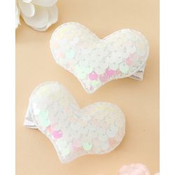 Pine Kids Free Size Sequin Heart Hair Clips Pack Of 2 - White.