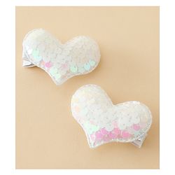 Pine Kids Free Size Sequin Heart Hair Clips Pack Of 2 - White.