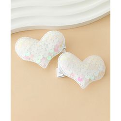 Pine Kids Free Size Sequin Heart Hair Clips Pack Of 2 - White.