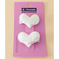 Pine Kids Free Size Sequin Heart Hair Clips Pack Of 2 - White.