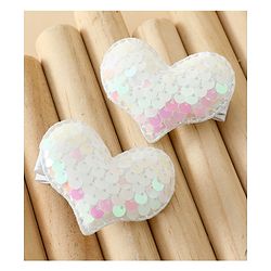 Pine Kids Free Size Sequin Heart Hair Clips Pack Of 2 - White.