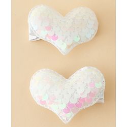 Pine Kids Free Size Sequin Heart Hair Clips Pack Of 2 - White.