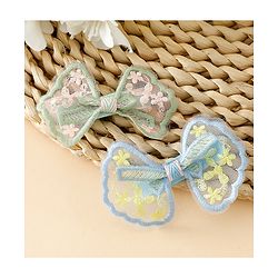 Pine Kids Bow & Butterfly Clips With Applique - White & Blue