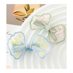 Pine Kids Bow & Butterfly Clips With Applique - White & Blue