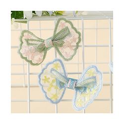 Pine Kids Bow & Butterfly Clips With Applique - White & Blue