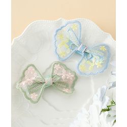 Pine Kids Bow & Butterfly Clips With Applique - White & Blue
