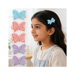 Pine Kids Free Size Bow & Butterfly Clips Pack of 6 - Multicolor