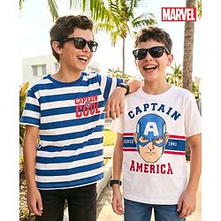 Pine Kids Marvel 100% Cotton Knit Drop Shoulder Half Sleeves Striped T-Shirt With Avengers Graphic Pack Of 2 - Multicolour