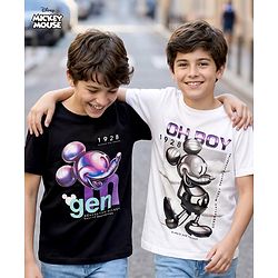 Pine Kids Disney Single Jersey Knit Half Sleeves T-Shirts With Mickey Mouse Graphics Pack of 2 - Black & White