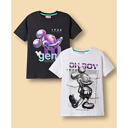 Pine Kids Disney Single Jersey Knit Half Sleeves T-Shirts With Mickey Mouse Graphics Pack of 2 - Black & White