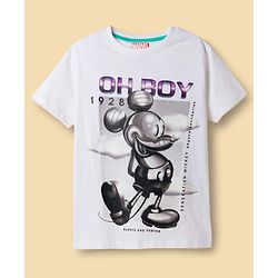 Pine Kids Disney Single Jersey Knit Half Sleeves T-Shirts With Mickey Mouse Graphics Pack of 2 - Black & White