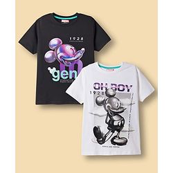Pine Kids Disney Single Jersey Knit Half Sleeves T-Shirts With Mickey Mouse Graphics Pack of 2 - Black & White