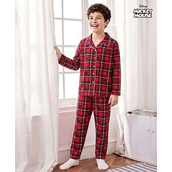 Pine Kids Disney Cotton Woven Full Sleeves Shirt & Pyjama Co-ord Night Suit With Mickey Mouse Print - Multicolor