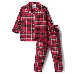 Pine Kids Disney Cotton Woven Full Sleeves Shirt & Pyjama Co-ord Night Suit With Mickey Mouse Print - Multicolor