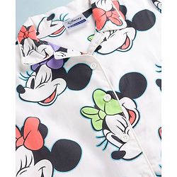 Pine Kids Disney 100% Cotton Woven Half Sleeves Front Open Co-Ords Shirt & Shorts Night Suit With Minnie Mouse Print - White