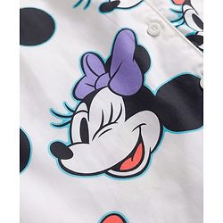Pine Kids Disney 100% Cotton Woven Half Sleeves Front Open Co-Ords Shirt & Shorts Night Suit With Minnie Mouse Print - White