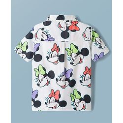 Pine Kids Disney 100% Cotton Woven Half Sleeves Front Open Co-Ords Shirt & Shorts Night Suit With Minnie Mouse Print - White