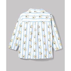 Pine Kids Disney 100% Cotton Woven Full Sleeves Front Open Co-Ords Shirt & Pyjama Night Suit With Winnie the Pooh Print - Light Blue