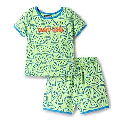 Pine Kids Cotton Knit Half Sleeves Co-ords T-Shirt & Shorts Night Suit with Watermelon Print - Green