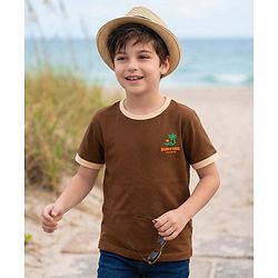 Pine Kids 100% Cotton Knit Half Sleeves Beach Theme Printed T-Shirt - Brown