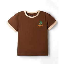 Pine Kids 100% Cotton Knit Half Sleeves Beach Theme Printed T-Shirt - Brown