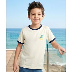 Pine Kids 100% Cotton Knit Half Sleeves Beach Theme Printed T-Shirt - White
