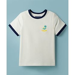 Pine Kids 100% Cotton Knit Half Sleeves Beach Theme Printed T-Shirt - White