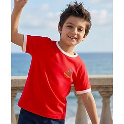 Pine Kids 100% Cotton Knit Half Sleeves Beach Theme Printed T-Shirt - Red