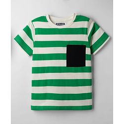 Pine Kids 100% Cotton Knit Half Sleeves Striped T-Shirt - Green & White