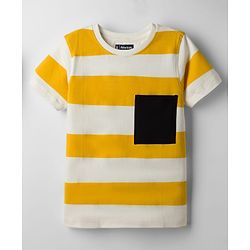 Pine Kids 100% Cotton Knit Half Sleeves Striped T-Shirt - Yellow & White