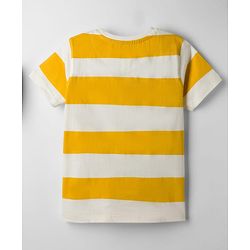Pine Kids 100% Cotton Knit Half Sleeves Striped T-Shirt - Yellow & White