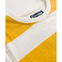 Pine Kids 100% Cotton Knit Half Sleeves Striped T-Shirt - Yellow & White