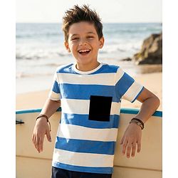 Pine Kids 100% Cotton Knit Half Sleeves Striped T-Shirt - Blue & White