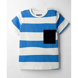 Pine Kids 100% Cotton Knit Half Sleeves Striped T-Shirt - Blue & White