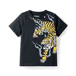 Pine Kids Cotton Knit T-Shirts Half Sleeves Round Neck Graphic Jet Black 4-5 Years