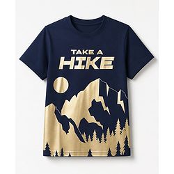 Pine Kids Cotton Knit T-Shirt with Half Sleeves and Take A Hike Text Print - Navy Blue