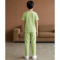Pine Kids Ottoman Knit Half Sleeves Solid Color T-Shirt & Lounge Pant Set - Light Green