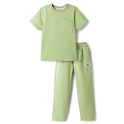 Pine Kids Ottoman Knit Half Sleeves Solid Color T-Shirt & Lounge Pant Set - Light Green