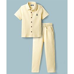 Pine Kids Waffle Knit Half Sleeves Solid Shirt & Lounge Pant Set - Yellow