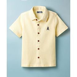 Pine Kids Waffle Knit Half Sleeves Solid Shirt & Lounge Pant Set - Yellow